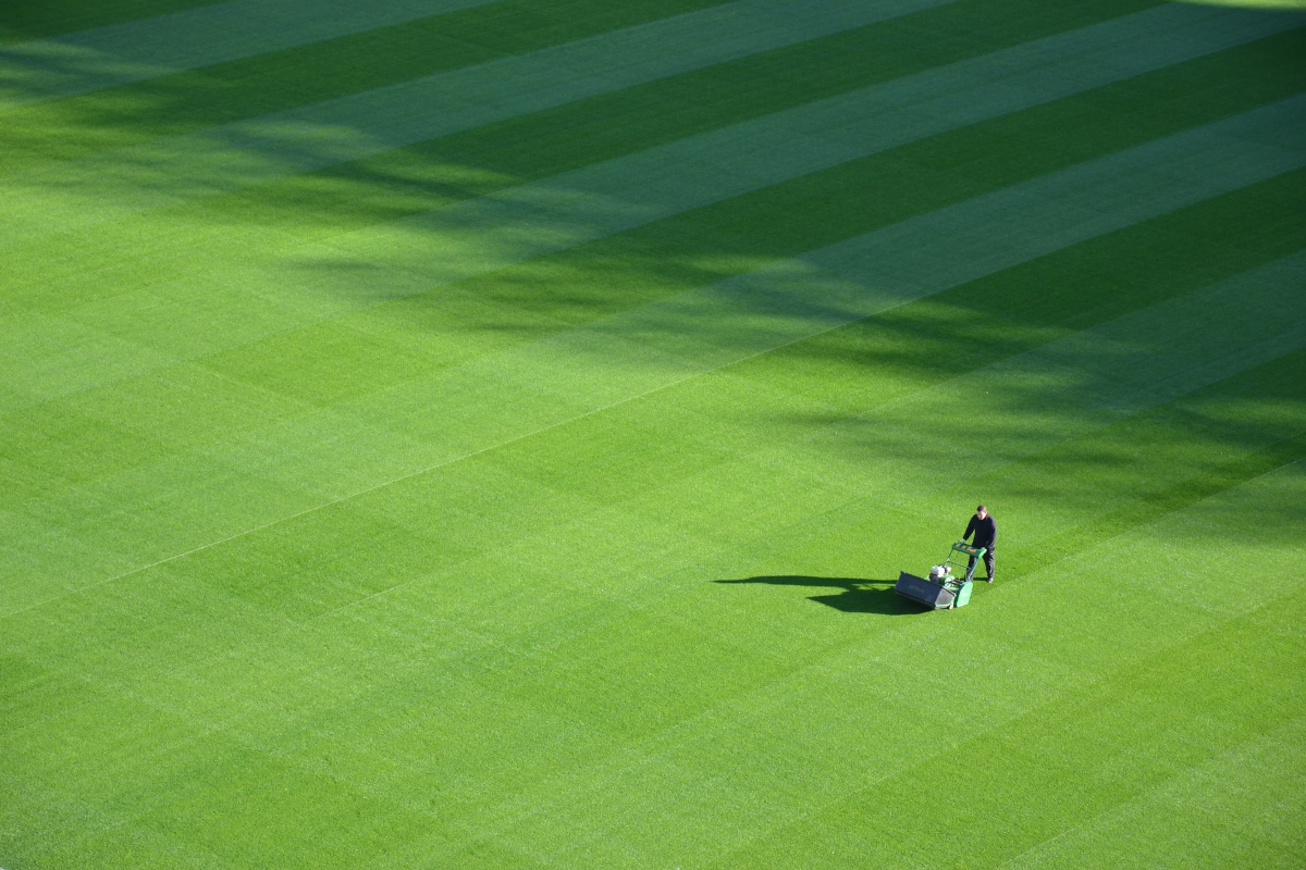 Person mowing a large area of grass